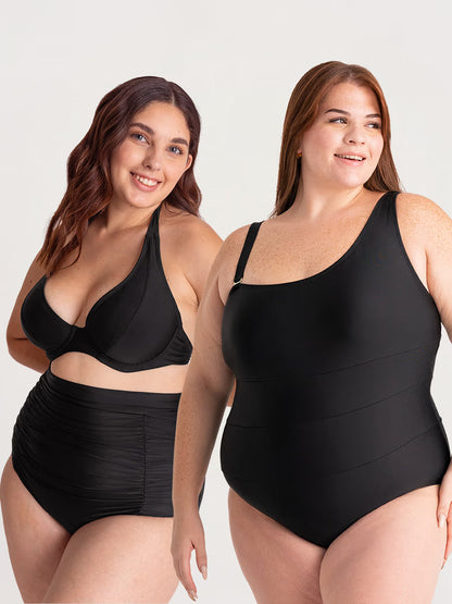 Bundle Honeyglowlove Essentials - 1 Bikini Bottom + 1 Halter Bikini Top + 1 One Shoulder Control Swimsuit