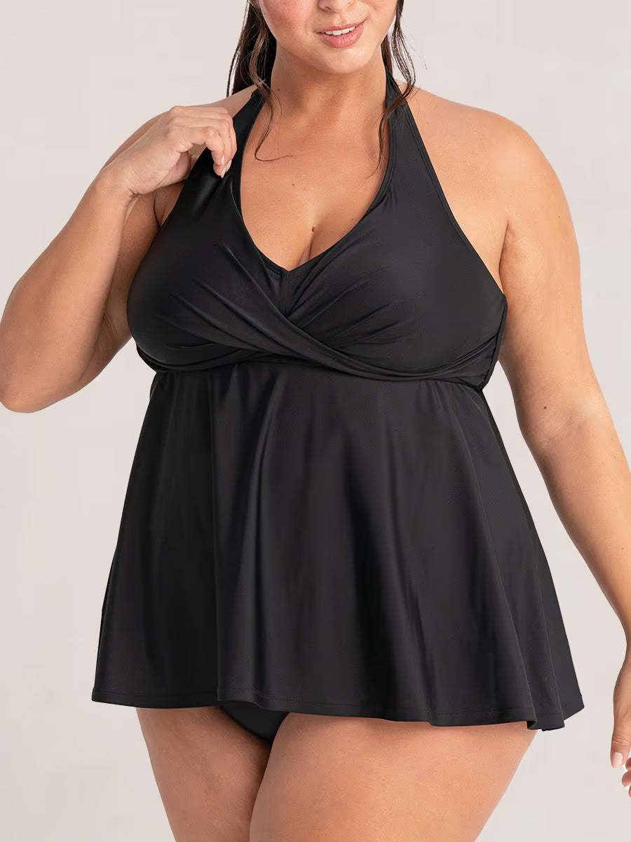 Honeyglowlove Essentials Twist-Front V-Neck Halter Tankini