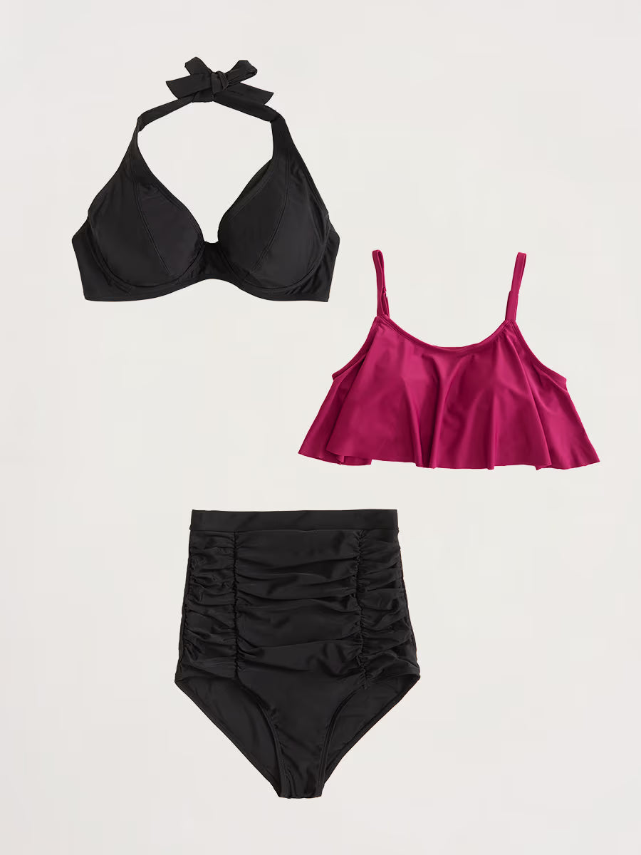 Bundle Honeyglowlove Essentials - 1 Halter Bikini Top + 1 Ruffled Bikini Top + 1 Bikini Bottom